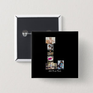 Zwart-wit letter L Fotocollage Vierkante Button 5,1 Cm