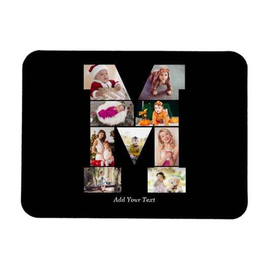 Zwart-wit Letter M Foto Collage Magneet (Horizontaal)