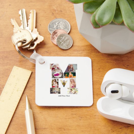 Zwart-wit Letter M foto collage Sleutelhanger (Bureau)