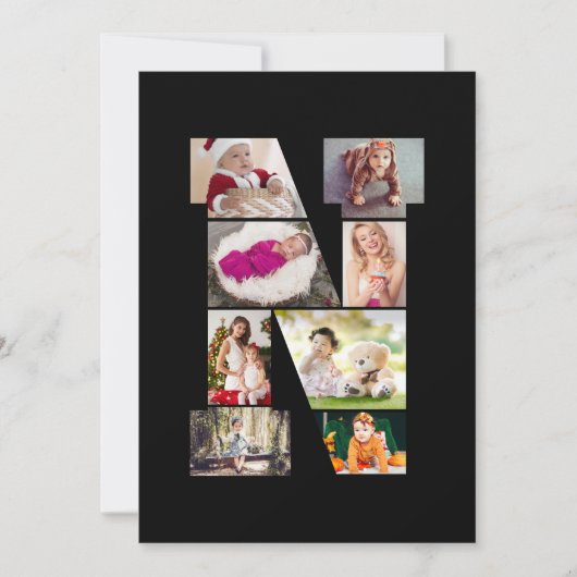 Zwart-wit Letter N Foto Collage Aankondiging (Voorkant)