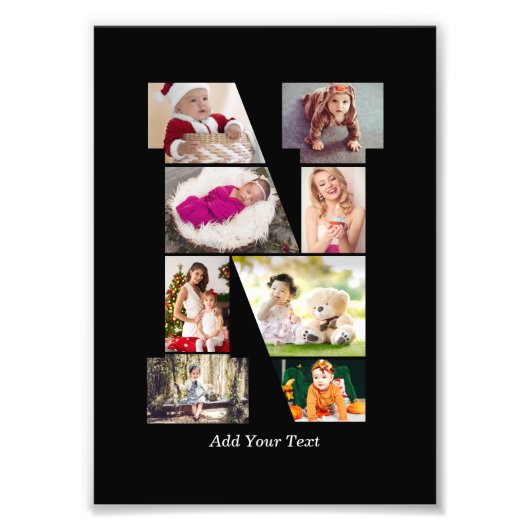 Zwart-wit Letter N Foto Collage Afdruk (Voorkant)