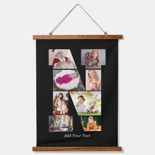 Zwart-wit Letter N Foto Collage Hangend Wandkleed (Voorkant)