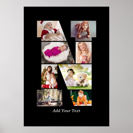 Zwart-wit Letter N Foto Collage Poster (Voorkant)
