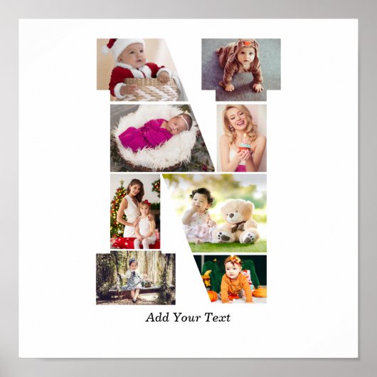 Zwart-wit Letter N Foto Collage Poster (Voorkant)