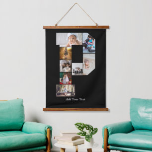 Zwart-wit Letter P Foto Collage Hangend Wandkleed