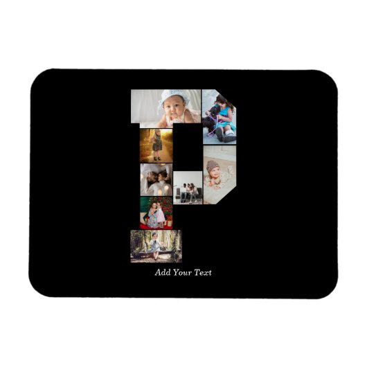 Zwart-wit Letter P Foto Collage Magneet (Horizontaal)