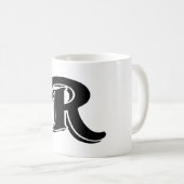 zwart wit letter R monogram Koffiemok (Voorkant rechts)