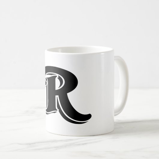 zwart wit letter R monogram Koffiemok (Voorkant rechts)