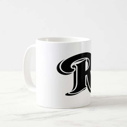  zwart wit letter R monogram Koffiemok (Voorkant links)