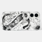 Zwart-wit Letter S Elegante Bloemen Waterverf Case-Mate iPhone Case (Achterkant (horizontaal))