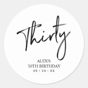 Zwart & Wit   Lettering Verjaardag Favor Bedankt Ronde Sticker