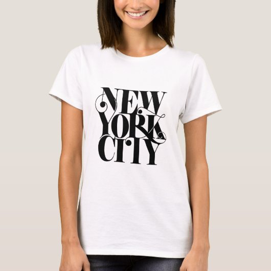 Zwart-wit lettertypografie New York City T-shirt (Voorkant)