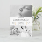 Zwart-wit Leuk 1e Verjaardagsfeestje Uitnodiging (Staand voorkant)