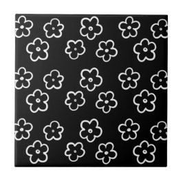Zwart-wit Leuk Bloem Y2K Patroon Tegeltje