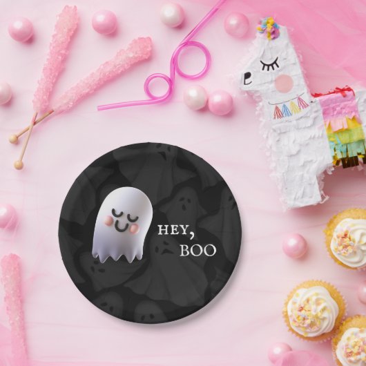 Zwart & Wit Leuk Boo Halloween Papieren Bordje (Feest)