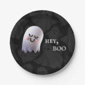Zwart & Wit Leuk Boo Halloween Papieren Bordje (Voorkant)