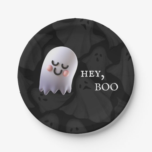 Zwart & Wit Leuk Boo Halloween Papieren Bordje (Voorkant)