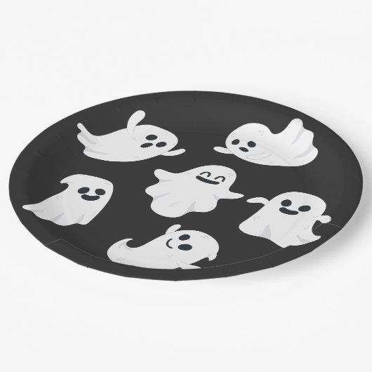 Zwart & Wit Leuk Spook Halloween Feest Papieren Bordje (Gekanteld)
