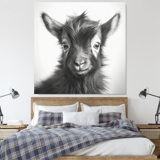 Zwart-wit Leuke Baby geitenfoto Canvas Afdruk (Insitu (Slaapkamer))