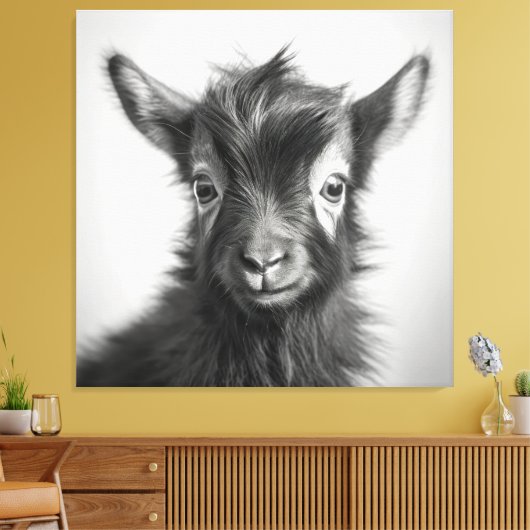 Zwart-wit Leuke Baby geitenfoto Canvas Afdruk (Insitu (Woonkamer))
