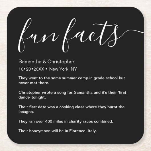 Zwart-wit Leuke Feiten vermeld Gepersonaliseerd Kartonnen Onderzetters (Voorkant)