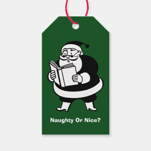 Zwart & Wit Lezen Kerstman op Groen Cadeaulabel (Voorkant)