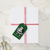 Zwart & Wit Lezen Kerstman op Groen Cadeaulabel (Met Touw)