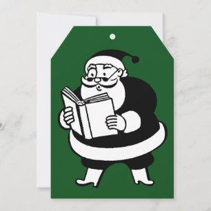 Zwart & Wit Lezen Santa Green Gift Label Feestdagenkaart