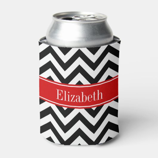 Zwart Wit LG Chevron Rood Naam Monogram Blikjeskoeler (Blikje Voorkant)