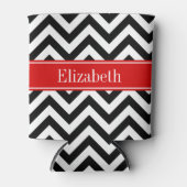 Zwart Wit LG Chevron Rood Naam Monogram Blikjeskoeler (Voorkant)