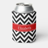 Zwart Wit LG Chevron Rood Naam Monogram Blikjeskoeler (Blikje Achterkant)