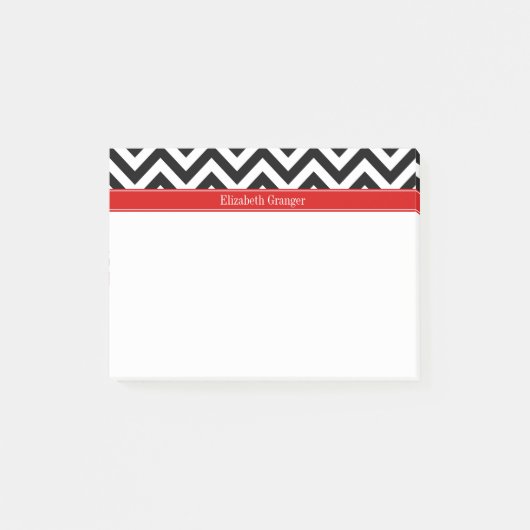 Zwart Wit LG Chevron Rood Naam Monogram Post-it® Notes (Voorkant)