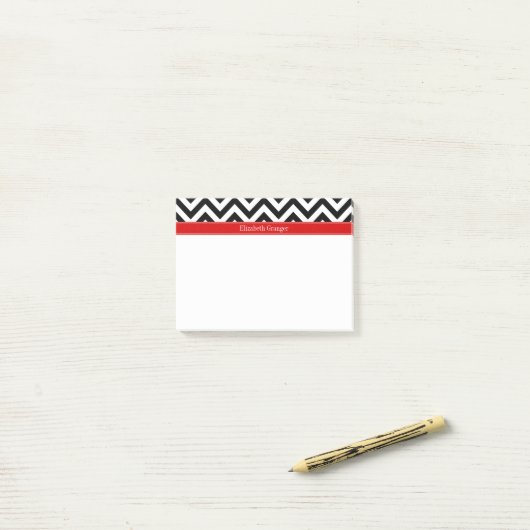 Zwart Wit LG Chevron Rood Naam Monogram Post-it® Notes (Op bureau)