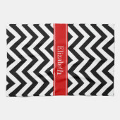 Zwart Wit LG Chevron Rood Naam Monogram Theedoek (Horizontaal)