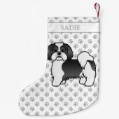 Zwart-wit Lhasa Apso Cartoon Dog & Name Kleine Kerstsok (Achterkant)