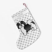 Zwart-wit Lhasa Apso Cartoon Dog & Name Kleine Kerstsok (Achterkant (Hangend))