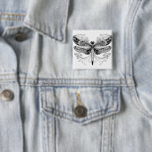 Zwart & wit libellen pin vierkante button 5,1 cm (In situ)