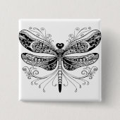 Zwart & wit libellen pin vierkante button 5,1 cm (Voorkant)