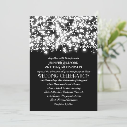 Zwart-wit licht trouwuitnodigingen op kaart (Staand voorkant)