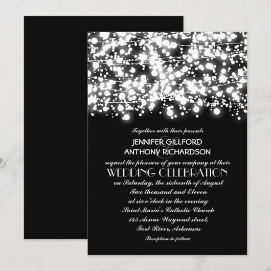 Zwart-wit licht trouwuitnodigingen op kaart (Voorkant / Achterkant)