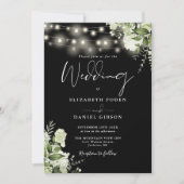 Zwart-Wit Lichten Bloemencode QR Wedding Kaart (Voorkant)