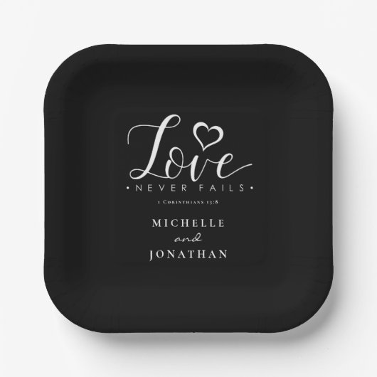 Zwart-wit liefde faalt nooit Bijbelvers bruiloft Papieren Bordje (Voorkant)