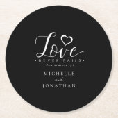 Zwart-wit liefde faalt nooit Bijbelvers bruiloft Ronde Kartonnen Onderzetter (Voorkant)