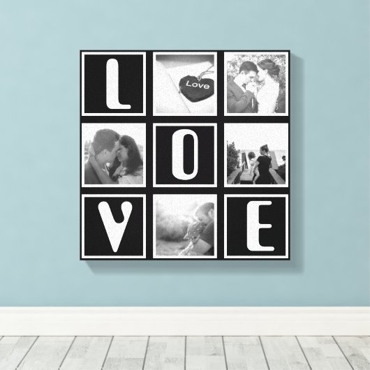 Zwart-wit liefde fotocollage canvas afdruk (Insitu (Houten vloer))