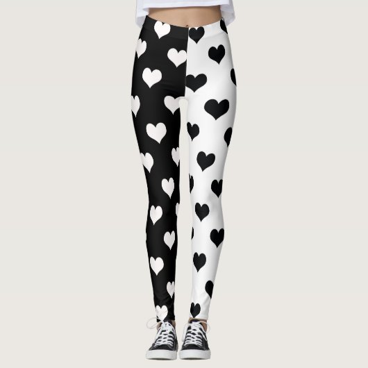 Zwart Wit Liefde Hartpatroon Leggings (Voorkant)