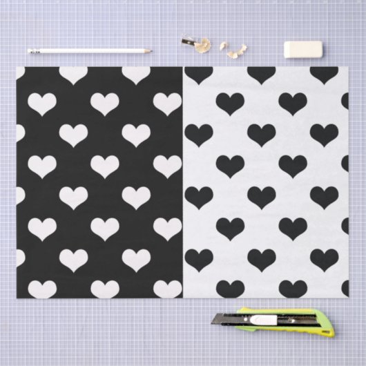 Zwart Wit Liefde Hartpatroon Tissuepapier (Craft)