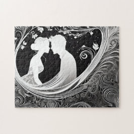 Zwart-wit Liefde in Omgekeerde: Silhouet Paar Legpuzzel