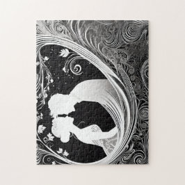Zwart-wit Liefde in Omgekeerde: Silhouet Paar Legpuzzel