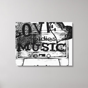 Zwart, Wit  Liefde oldies muziek Canvas Afdruk