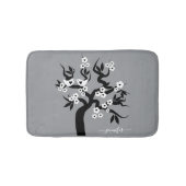 Zwart, wit liefde vogels kersenboom, bloesems grij badmat (Voorkant)